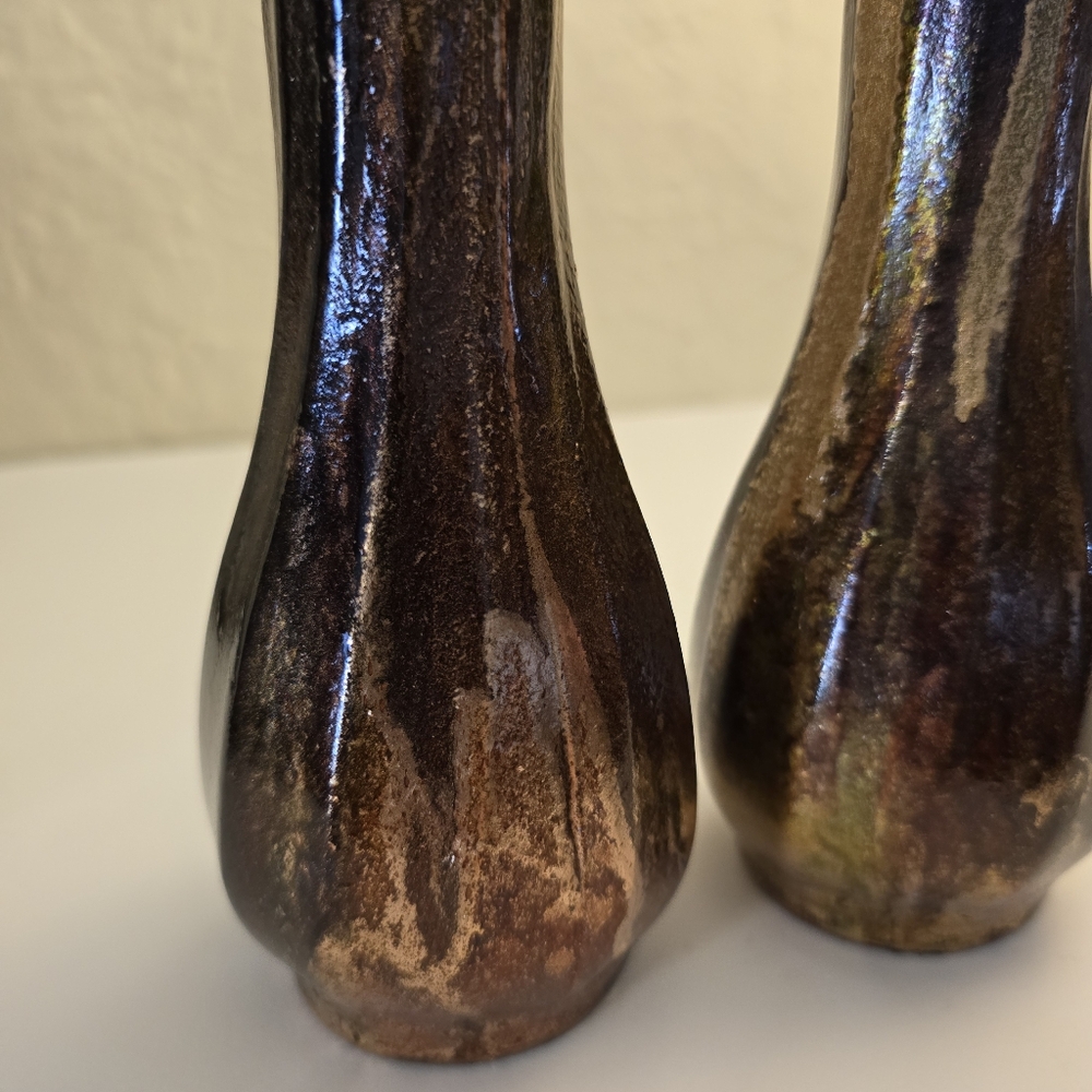 2 HANDCRAFTED Upcycled Glass Vases Brown & Copper HANDPAINTED Tabletop Art Decor - Picture 4 of 17